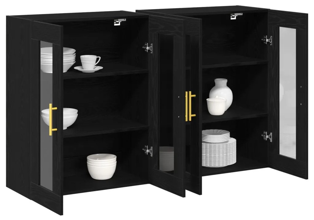 Fali Szekrények 2 db Fekete Tölgy 69,5x34x90 cm Kompozit Fa