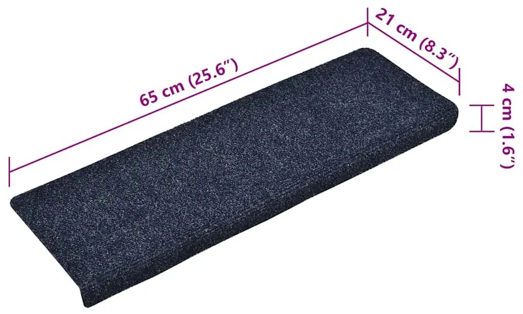 15 db öntapadós lépcsőszőnyeg, kék, téglalap alakú széllel, 65 x 21 x 4 cm