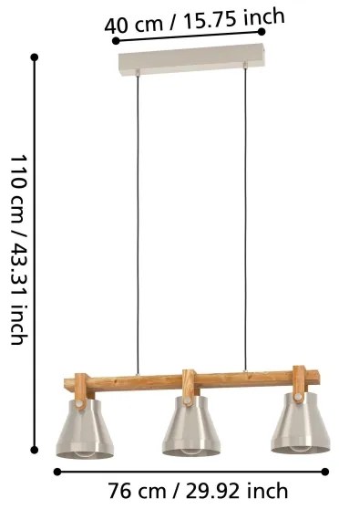 Eglo 43952 - Csillár zsinóron CAWTON 3xE27/40W/230V