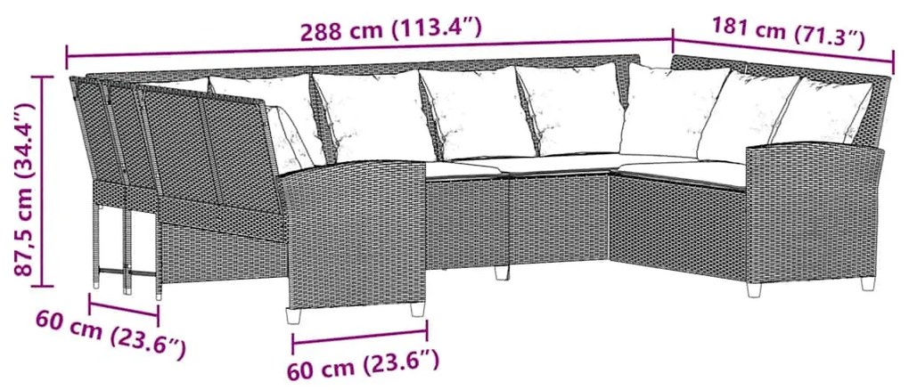 bézs polyrattan kerti kanapé párnával
