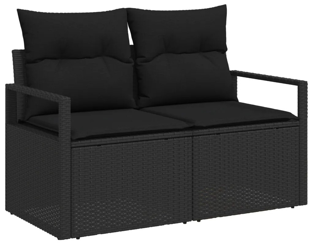7 darabos kertiszék szett párnákkal fekete poli rattan, 2 személyes kertiszék párnákkal fekete poli rattan