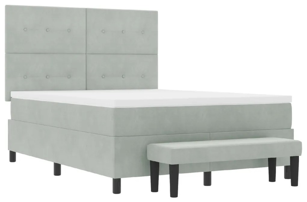 Boxspringágy matraccal és paddal Világosszürke 140x190 cm Bársony