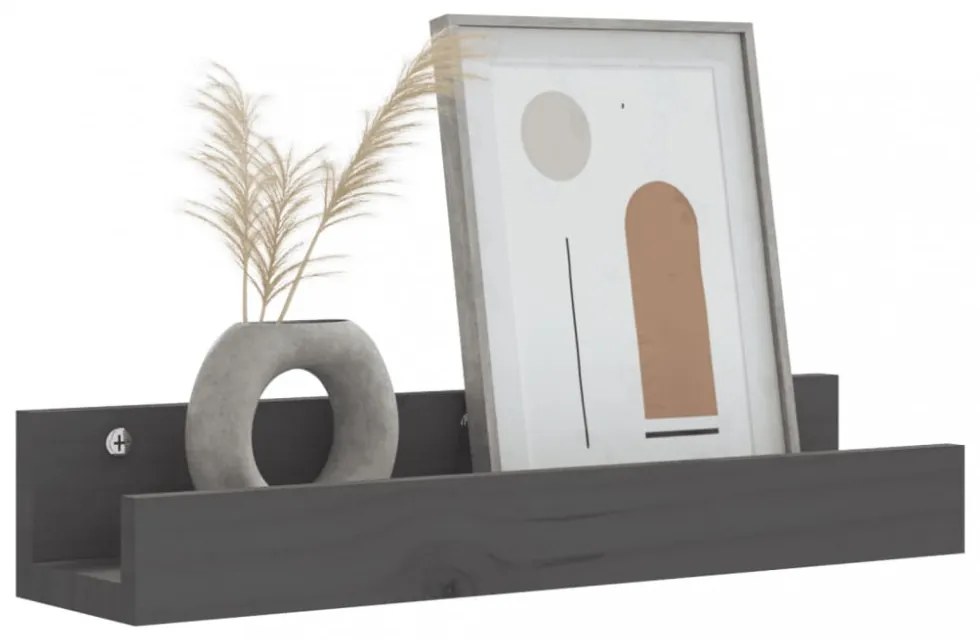 2 db szürke tömör fenyőfa fali polc 50 x 12 x 9 cm