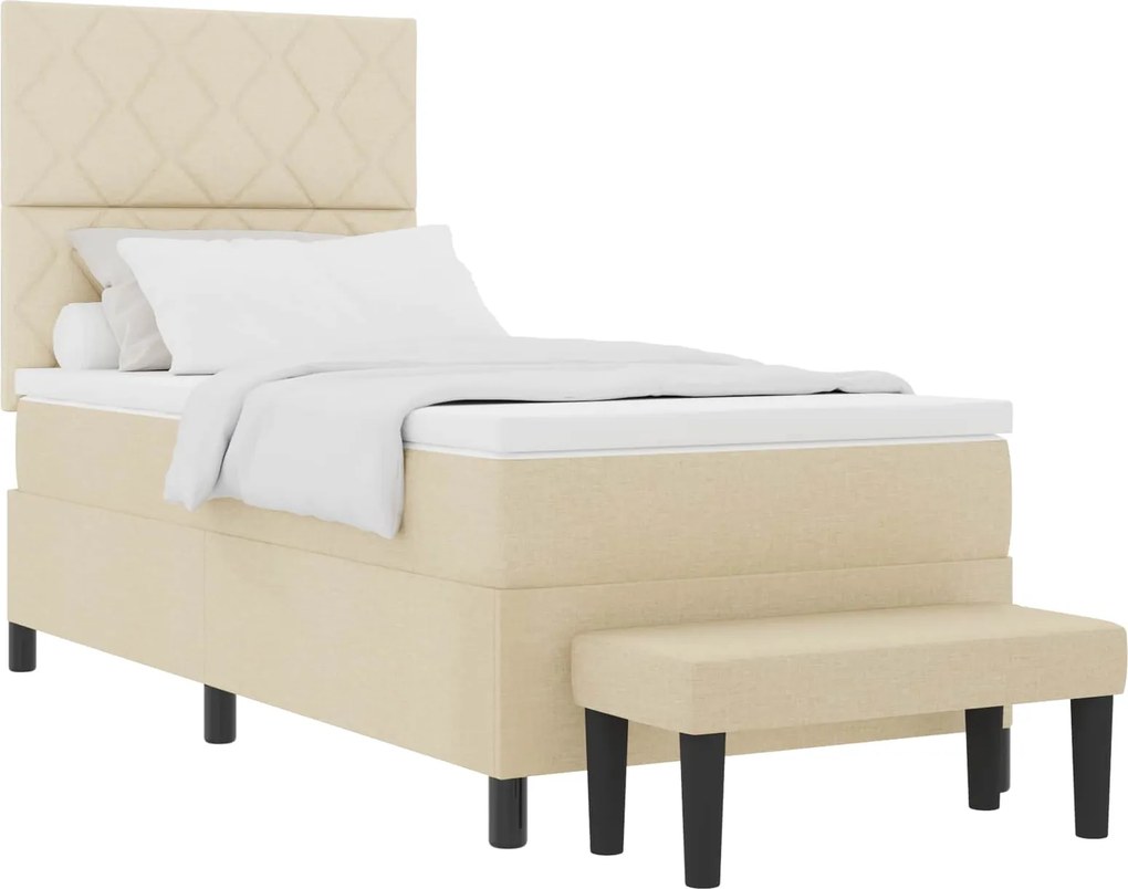 vidaXL Boxrugós ágy matracmal fejtámlával Krém 100 x 200 cm szövet