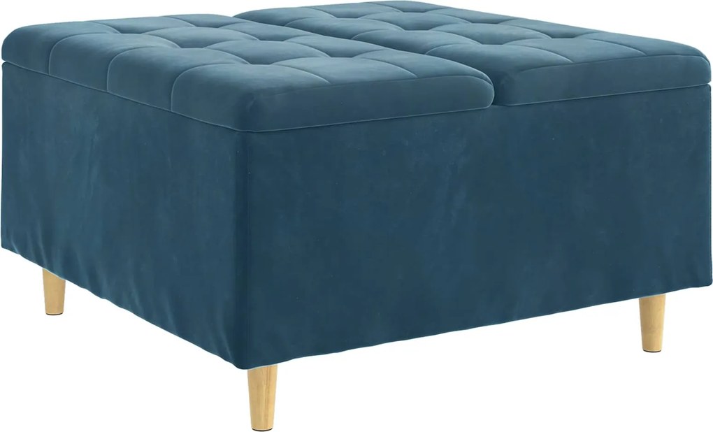 vidaXL Tároló oszmán párnával Kék 80 x 80 x 45 cm Bársony