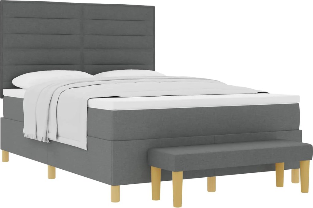vidaXL Boxrugós ágy matracmal Sötétszürke 140 x 190 cm szövet