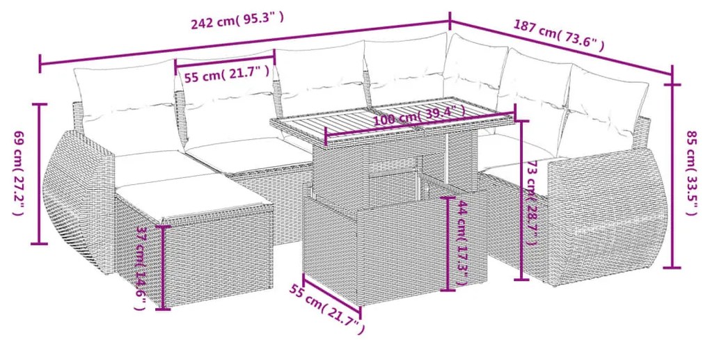 8 részes szürke polyrattan kerti ülőgarnitúra párnákkal