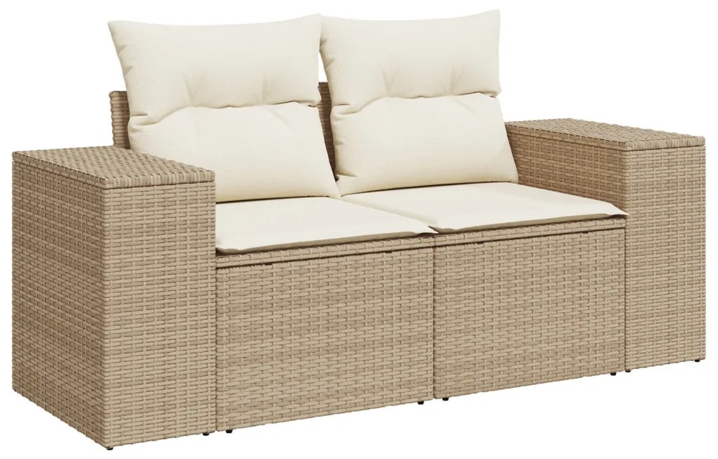 13 darabos kert kanapé szett párnákkal bézs poly rattan akáciával, 3 darabos kert étkező szett párnákkal bézs poly rattan akáciával