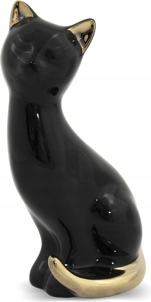 Macska figura fekete arany cica lakberendezés