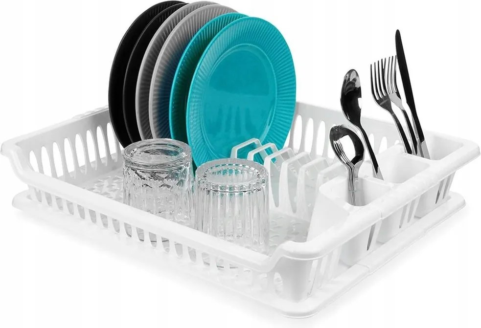 Edényszárító Álló Csepegtető Evőeszköztartó Tálcával Fehér Nagy