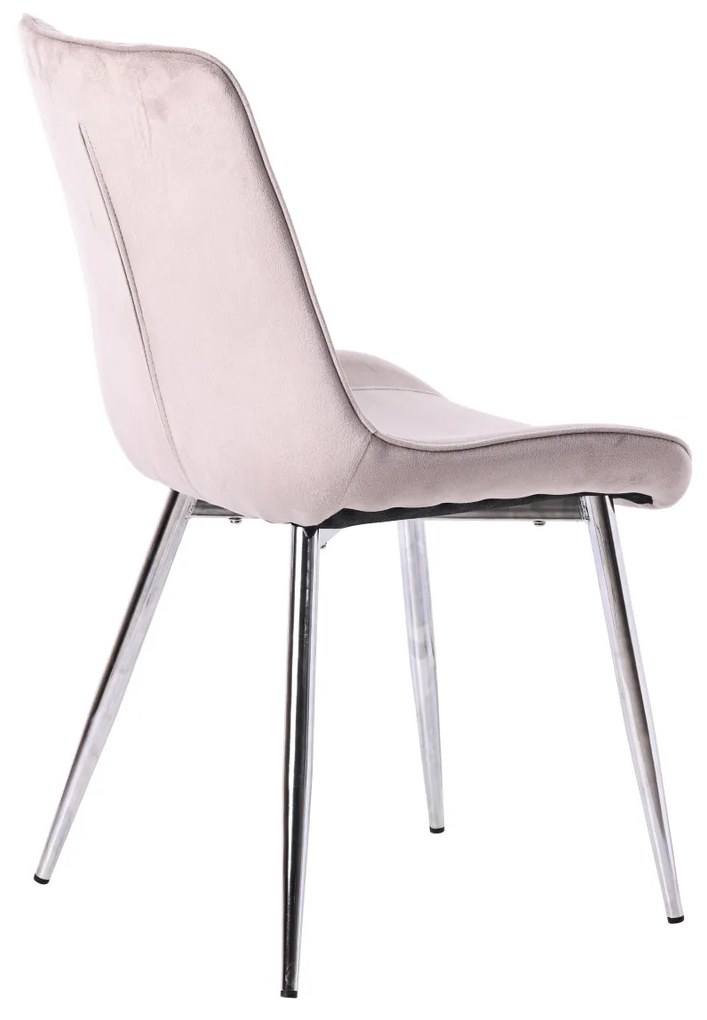 Scaun de masă elegant, cu tapițerie din catifea gri și picioare cromate