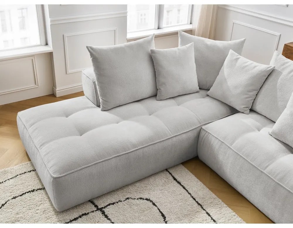 Világosszürke zsenília sarokkanapé (jobb oldali-L alakú) Whesley – Bobochic Paris
