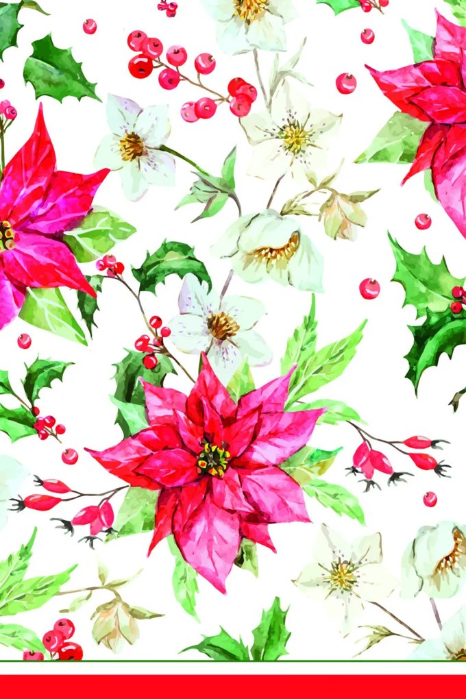 Karácsonyi Poinsettia papír asztalterítő 120x180 cm