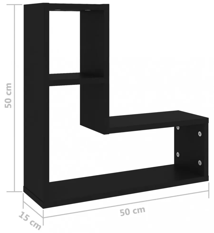 2 db fekete forgácslap fali polc 50 x 15 x 50 cm