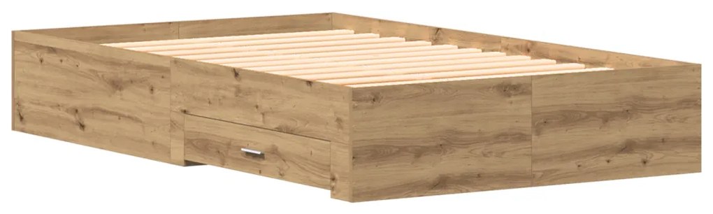 Ágykeret fiókokkal fiókkal kézműves tölgy 120 x 200 cm Faanyag