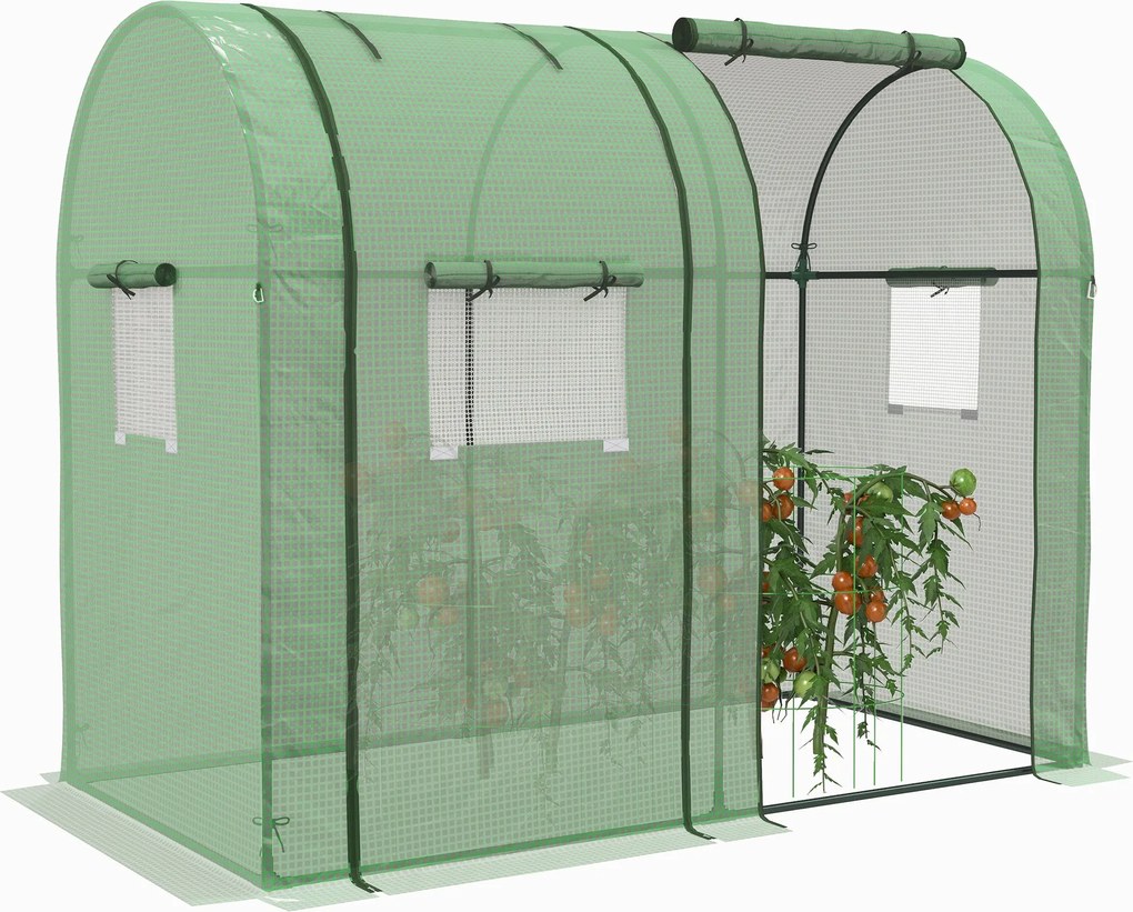 Outsunny Kertészet Üvegház Tartós Üvegház 4 Felgörgethető Ajtóval és 2 UV-ellenálló Cipzáros Ajtóval Növények, Virágok és Paradicsomok Teraszra és Pav