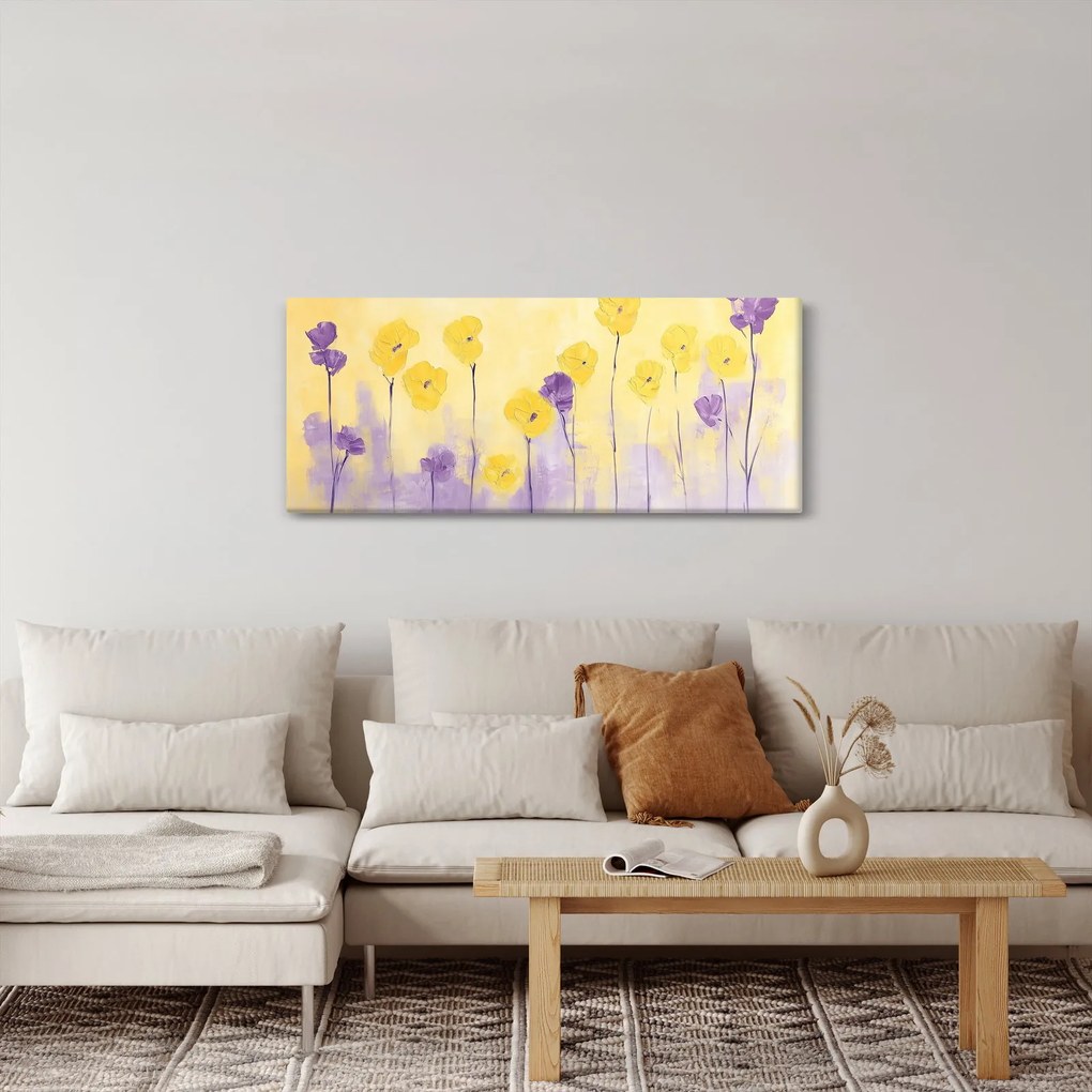 Kép - Lila és sárga virágok (120x50 cm)