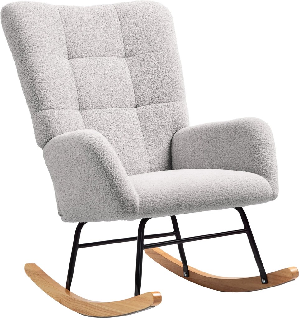 HOMCOM Hintaszék, Hintázó Karosszék Karfával, Teddy Plüss Hatás, Pihenő Karosszék Fa Futókkal, Hintázó Székápoló Szék a Hálószobába és a Nappaliba, Vi