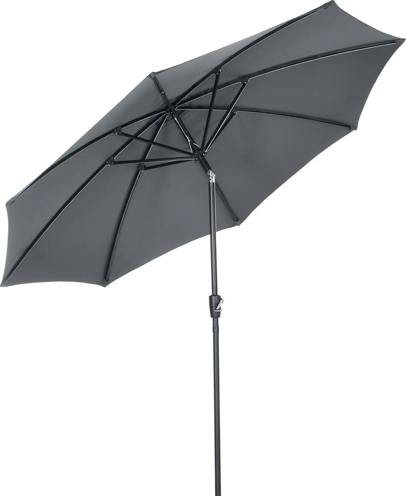 Outsunny Ø300x252 cm Kerti Ernyő Terasz Napernyő Forgatható Magasságú Tetővel és 8 Fémbordával a Teraszhoz és Balkontól Kinti Szürke | Aosom