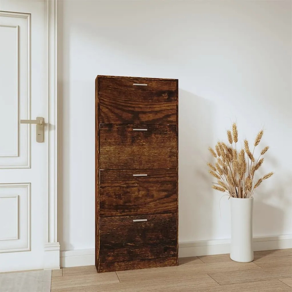 füstös tölgy színű szerelt fa cipősszekrény 59x17x150 cm