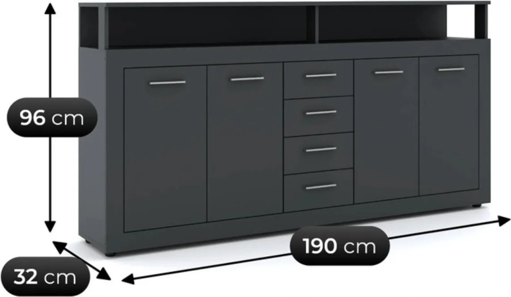 BLAGO komód 190 cm antracit