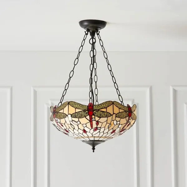 Endon 70759 - Láncra függesztett Tiffany DRAGONFLY 3xE27/60W/230V átmérő 41 cm