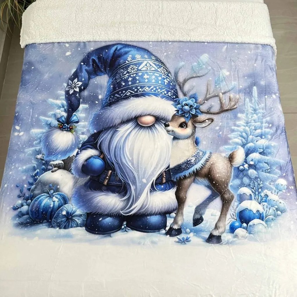 Karácsonyi takaró mikroplüss bárányból, manókék150x200cm TiaHome