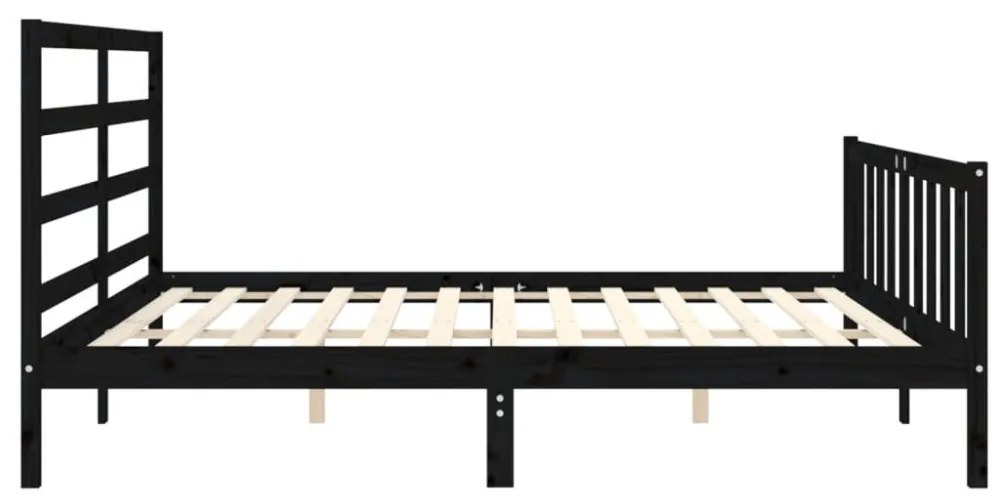 fekete tömör fa ágykeret fejtámlával 200 x 200 cm