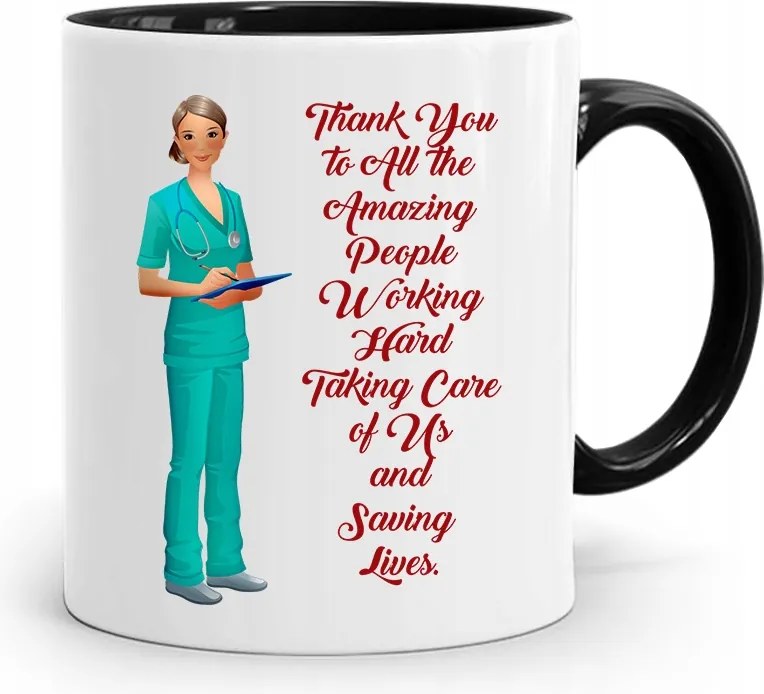 Fekete Bögre Ápolónőnek Thank You To All fényképes nyomtatással