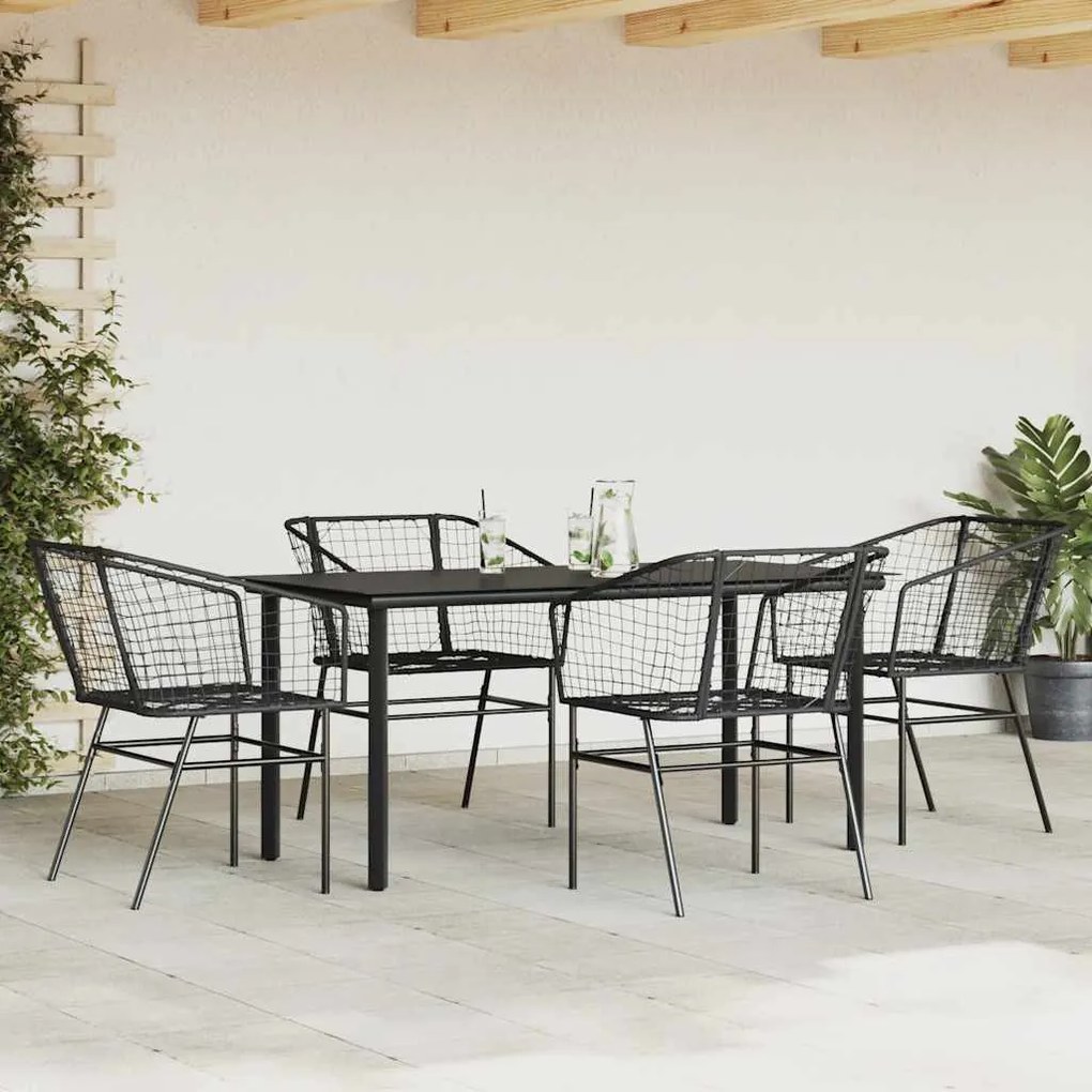 5 részes fekete polyrattan üveg kerti étkezőgarnitúra