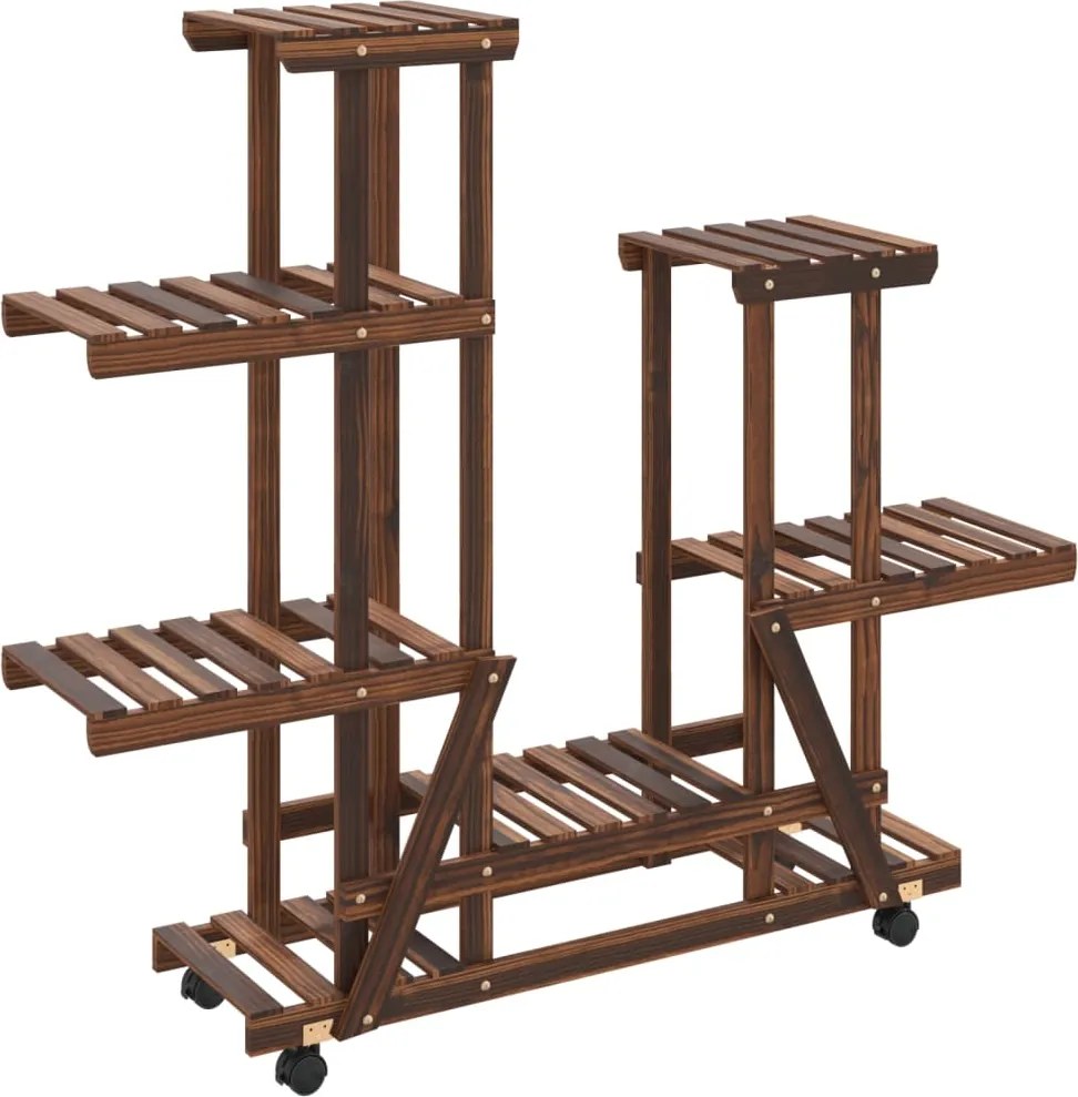 vidaXL tömör fenyőfa virágtartó állvány kerekekkel 95 x 25 x 101 cm