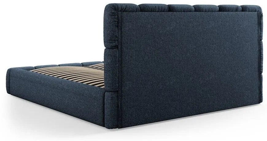 Sötétkék kárpitozott franciaágy tárolóhellyel, ágyráccsal 200x200 cm Bellis – Micadoni Home