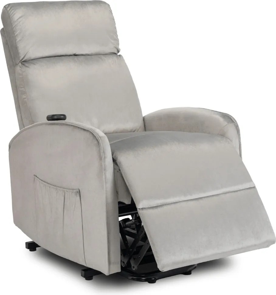 Fotel Elektrycznie Rozkładany COLTON z Funkcją Wstawania Szary Welurowy