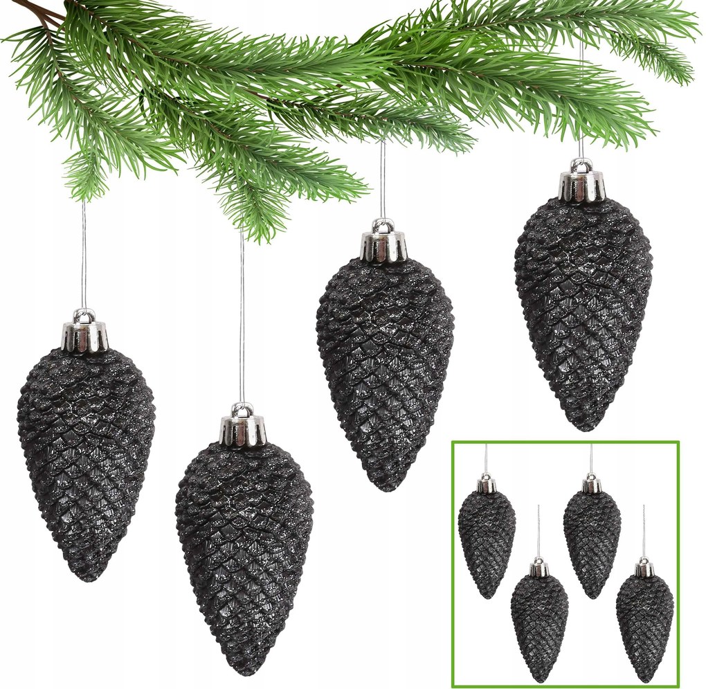 Antracit karácsonyfa tobozok, karácsonyfadíszek 4 db 1 csomag