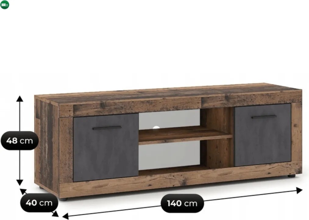 BLAGO RTV szekrény 140 cm – sötét tölgy/grafit
