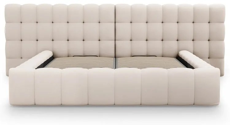 Bézs kárpitozott ágyneműtartós franciaágy ágyráccsal 180x200 cm Mamaia – Micadoni Home