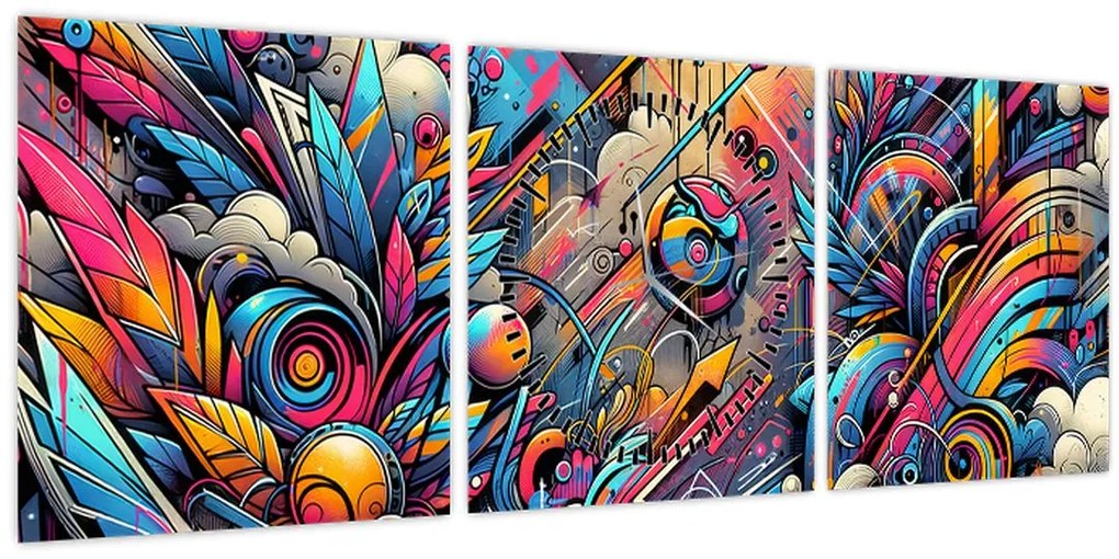 Kép - Színes graffiti (órával) (90x30 cm)