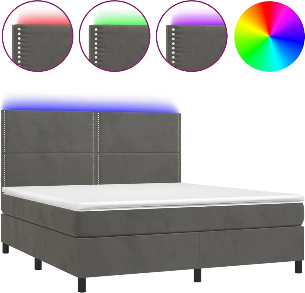 vidaXL sötétszürke bársony rugós és LED-es ágy matraccal 160x200 cm