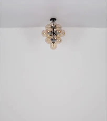Globo 56146D Mennyezeti lámpa, fém matt fekete, borostyánszínű üveggolyók, ø: 395mm, M: 500mm, 13x G9 LED 4W 230V izzók nélkül