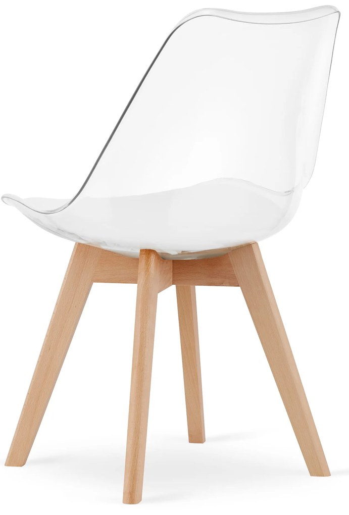 Étkezőgarnitúra 1 + 4, fehér ADRIA asztal 120x80 cm + átlátszó BALI MARK szék bükkfa lábakkal