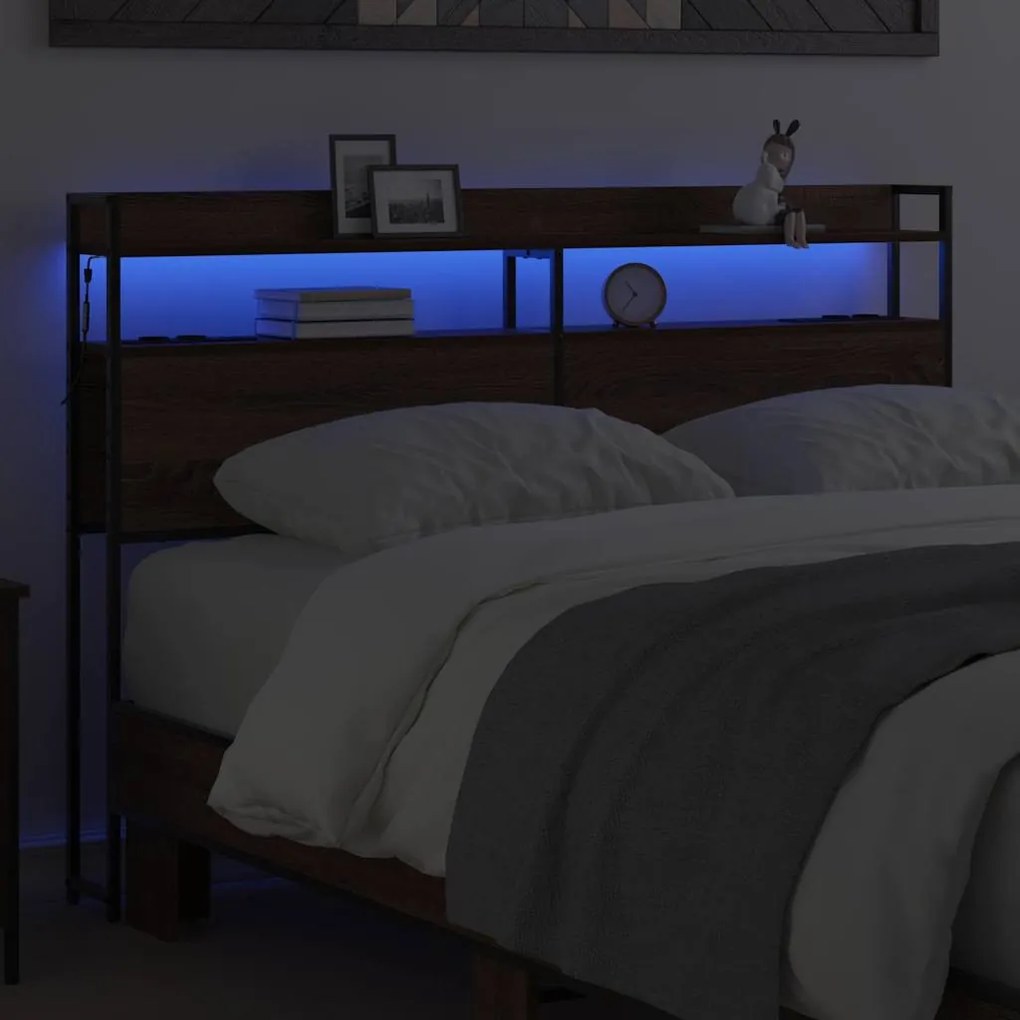 Fejtámla LED -es lámpákkal polcokkal barna tölgy 140 cm Faanyag