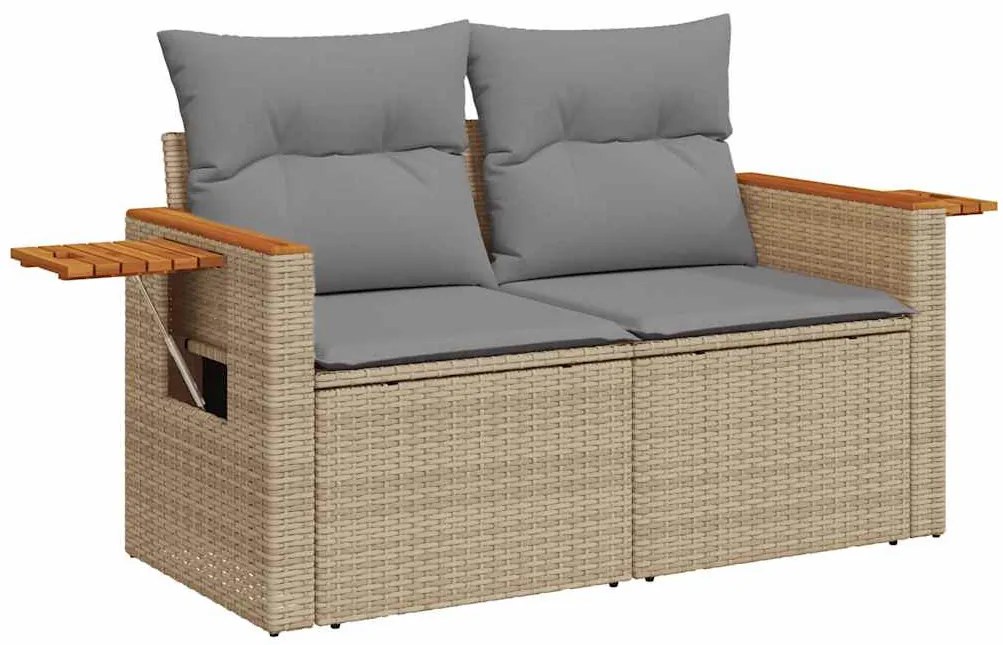 vidaXL 10 részes bézs polyrattan akácfa kerti ülőgarnitúra párnával