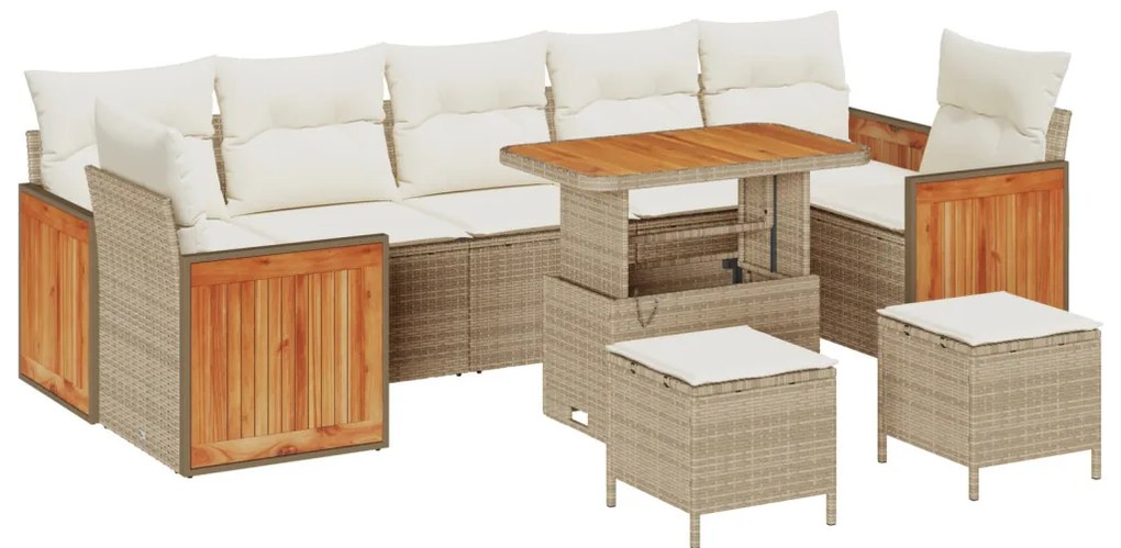 Kerti Kanapé Szett 10 pcs Bézs 90 x 55 x 71 cm polirattan
