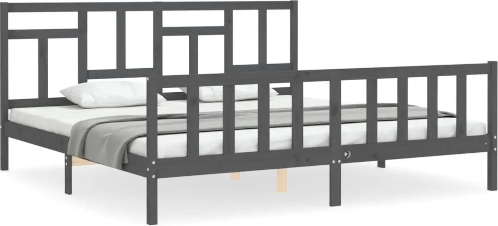 vidaXL szürke tömör fa ágykeret fejtámlával 200 x 200 cm