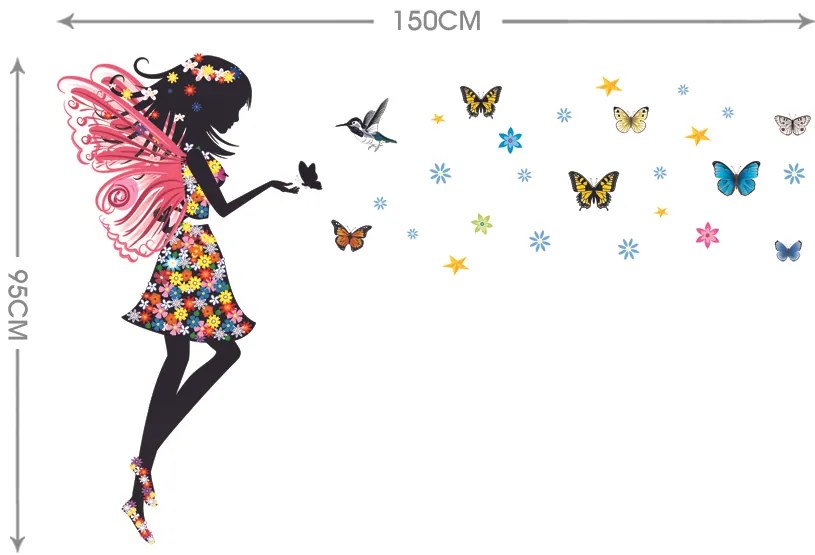 Falmatrica "Tündér lepkékkel és kolibrivel" 95x150 cm