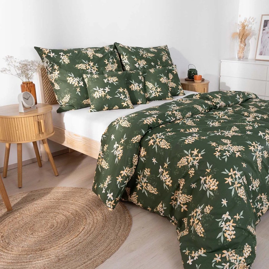 Goldea pamut ágyneműhuzat - sárgabarackszínű virágok 240 x 220 és 2db 70 x 90 cm