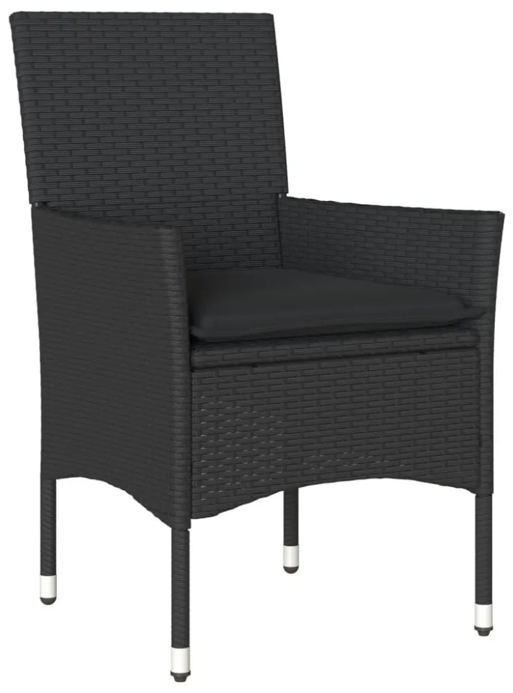 vidaXL 3 részes fekete polyrattan/üveg bisztrógarnitúra párnával