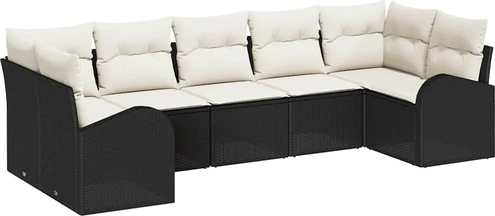 vidaXL Kerti Kanapé Szett párnával 7 pcs Fekete Poly Rattan