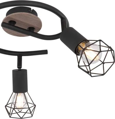 Globo 54802S-3H Spotlámpa fekete fém, barna fa betéttel. Ø:230, M:215, fényforrás nélkül 3xE14 40W 230V