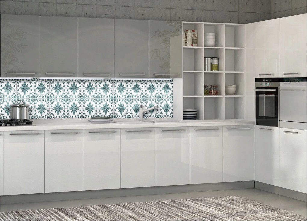 Fotótapéta Geometrikus türkiz virágokkal 250x60 Elegáns finom +ragasztó